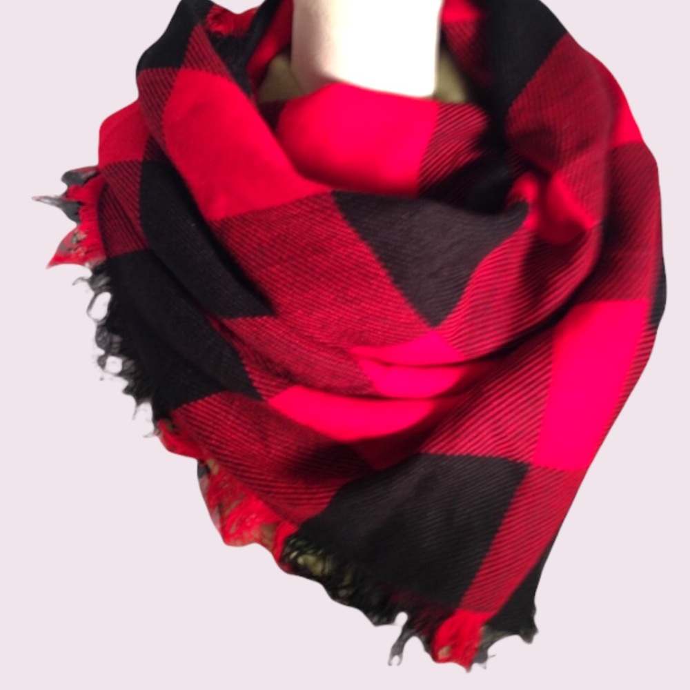 Vintage Glentex Red & Black Buffalo Check Blanket Scarf